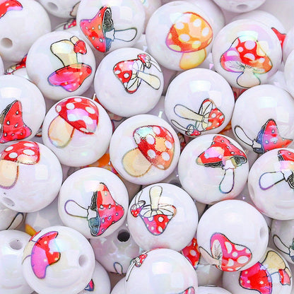 Double Sided Mushroom Printed Acrylic Beads
