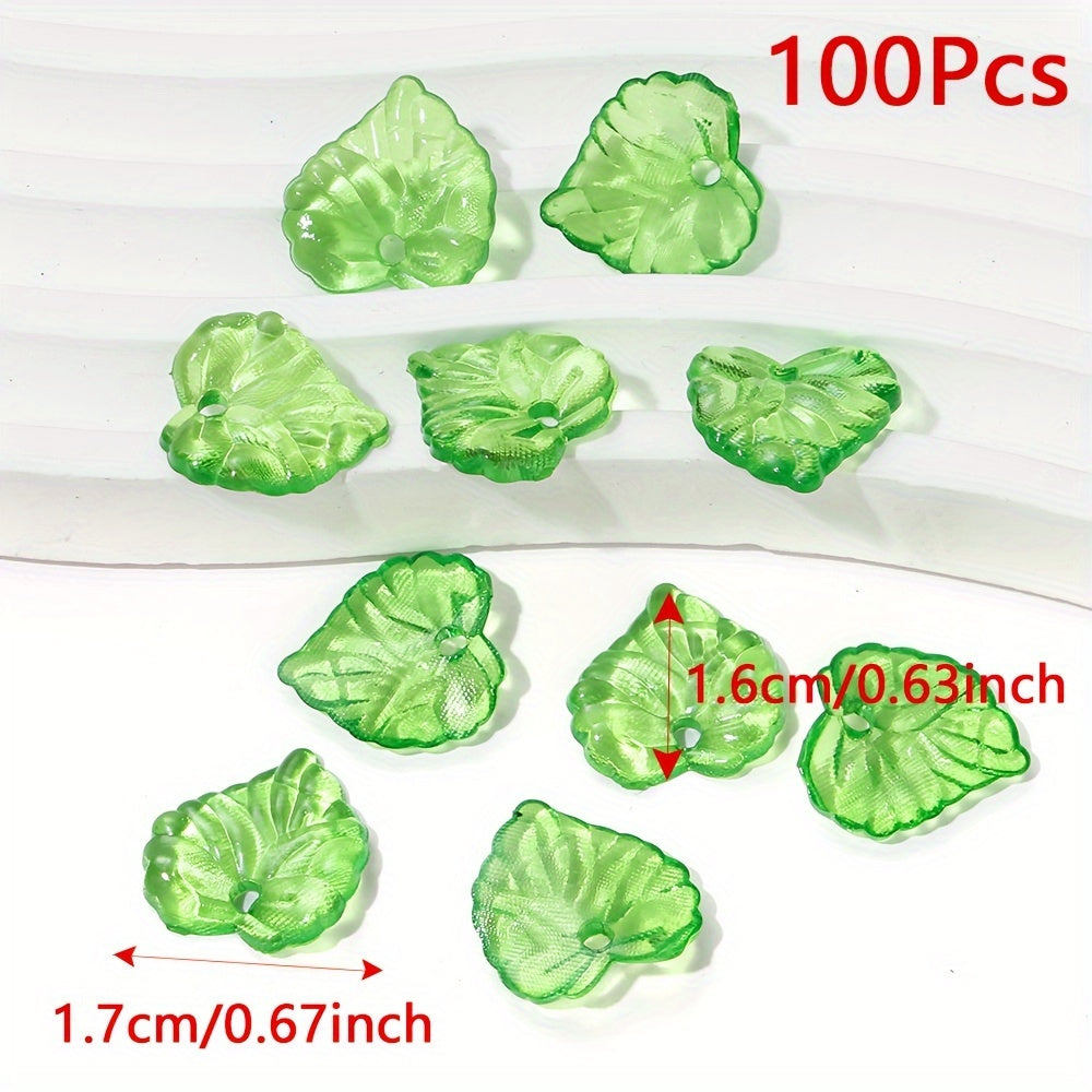 Clear Green Acrylic Leaf Beads and Charms