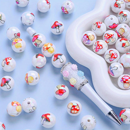 Double Sided Mushroom Printed Acrylic Beads