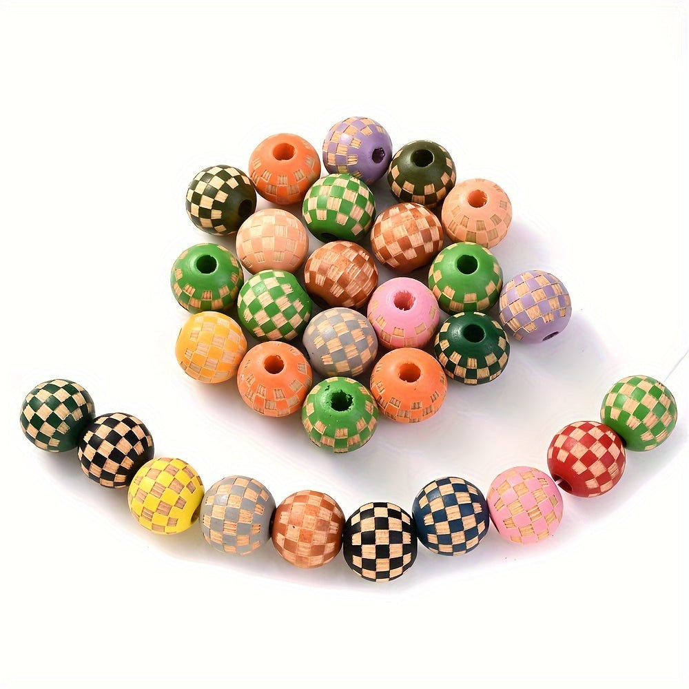 Checkerboard Wooden Spacer Beads