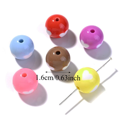 10pcs 16mm Mixed Color Acrylic Heart Pattern Round Beads
