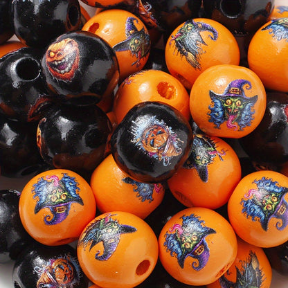 Halloween Witch Pumpkin Wooden Spacer Beads