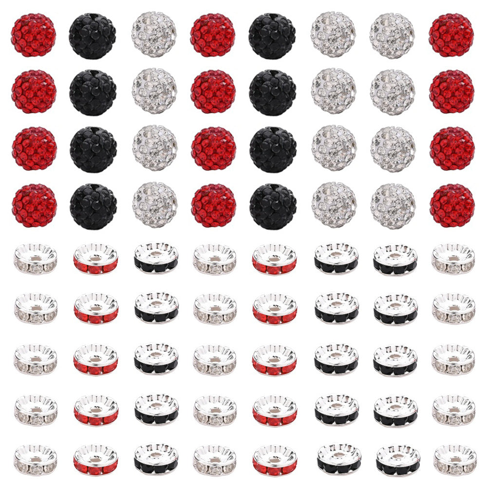 160PCS Red, Black & White Rhinestone Spacer Bead Set