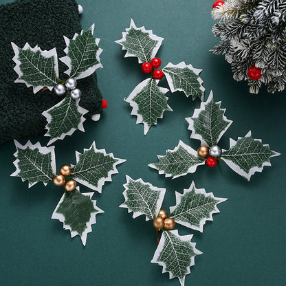 10PCS 5.5×6.5cm Christmas Holly Leaf & Berry Picks