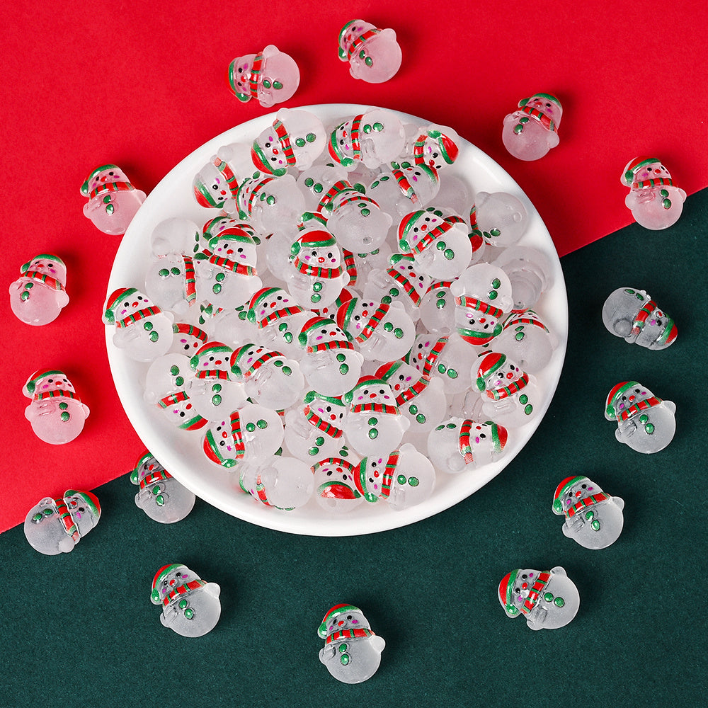 Frosted Acrylic Christmas Snowman Beads
