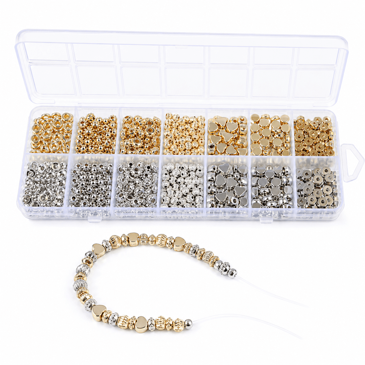 14-Grid Gold & Silver CCB Acrylic Spacer Bead Set