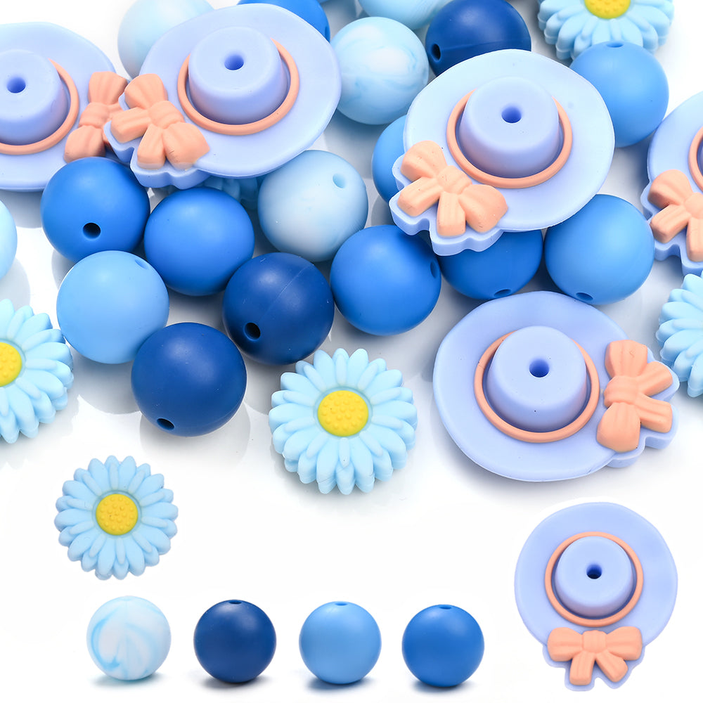 30PCS Hat & Daisy Silicone Bead Set