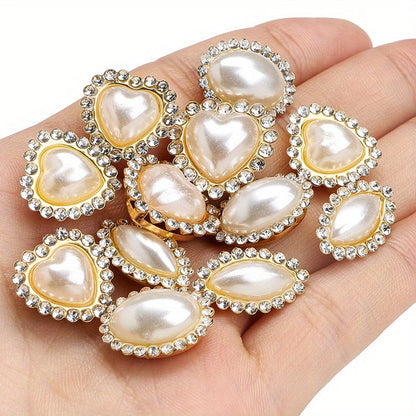 White Heart and Teardrop Rhinestone Pearl Cabochons