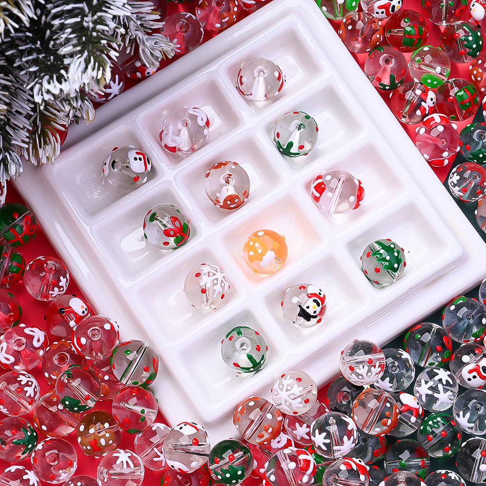 15PCS 12mm Christmas Lampwork-Style Glass Bead Set