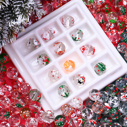 15PCS 12mm Christmas Lampwork-Style Glass Bead Set