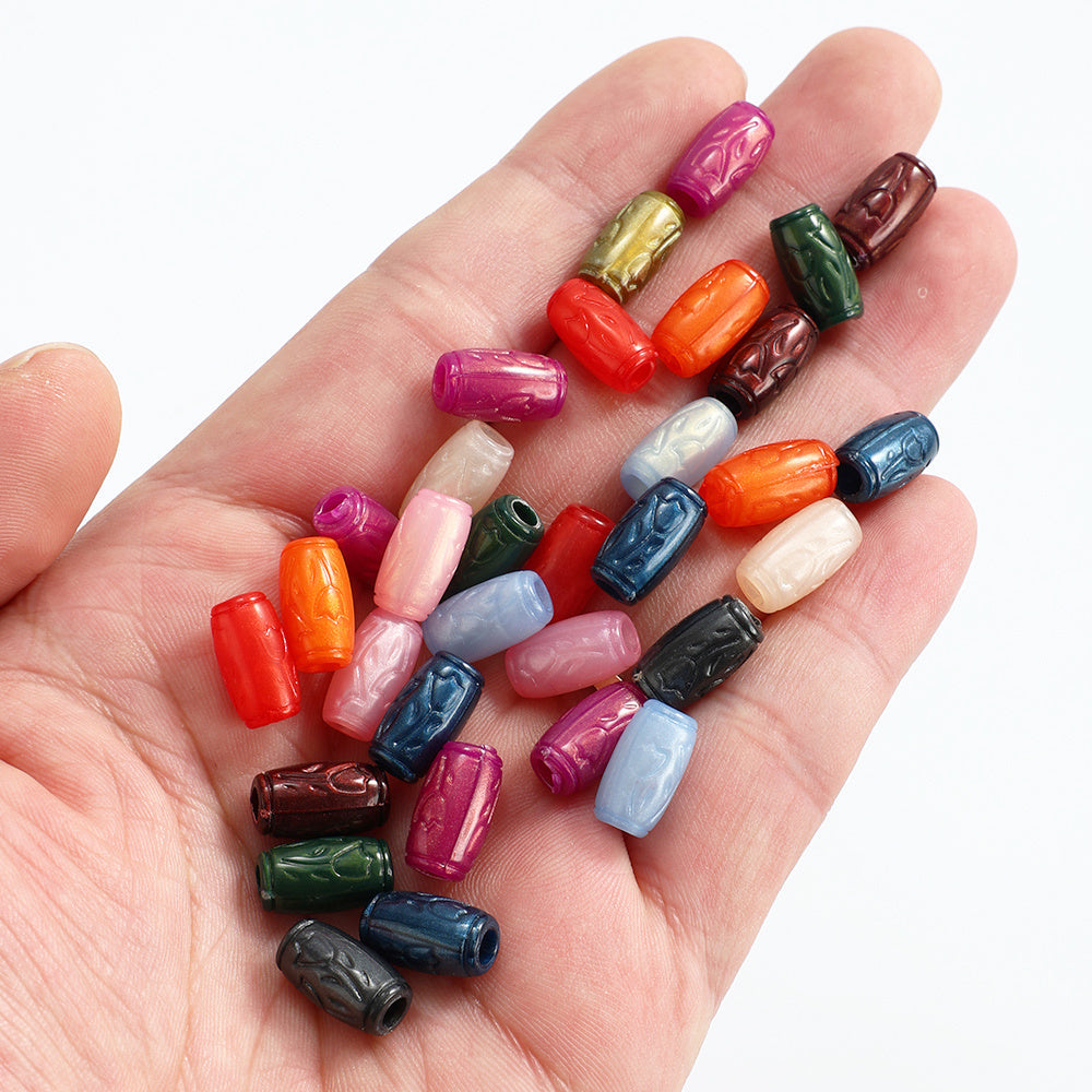 100PCS 11mm Printed Cylindrical Acrylic Bead Set