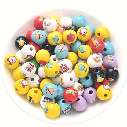 10PCS 16mm Colorful Patterned Wooden Bead Set