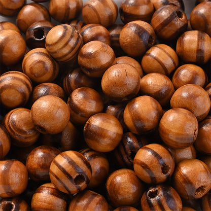 20–100PCS 8/10/12/14/16mm Brown Striped Pine Wood Beads