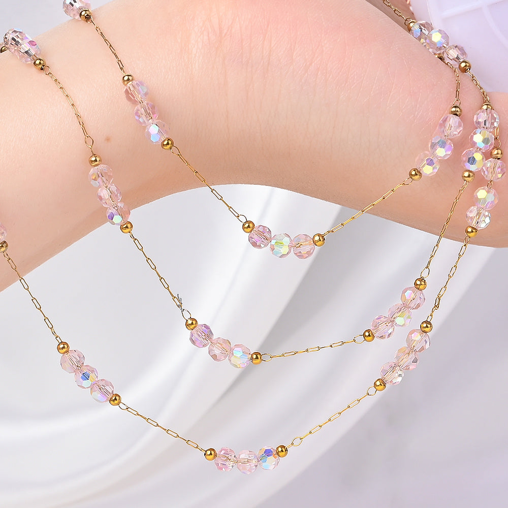 1m Colorful Shiny Pink Glass Bead Chain