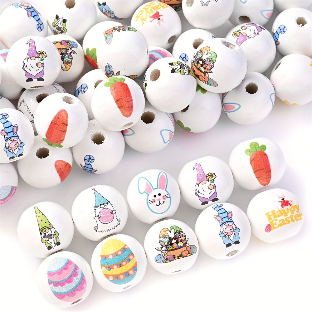 10PCS 16mm Happy Easter Wooden Bead Set
