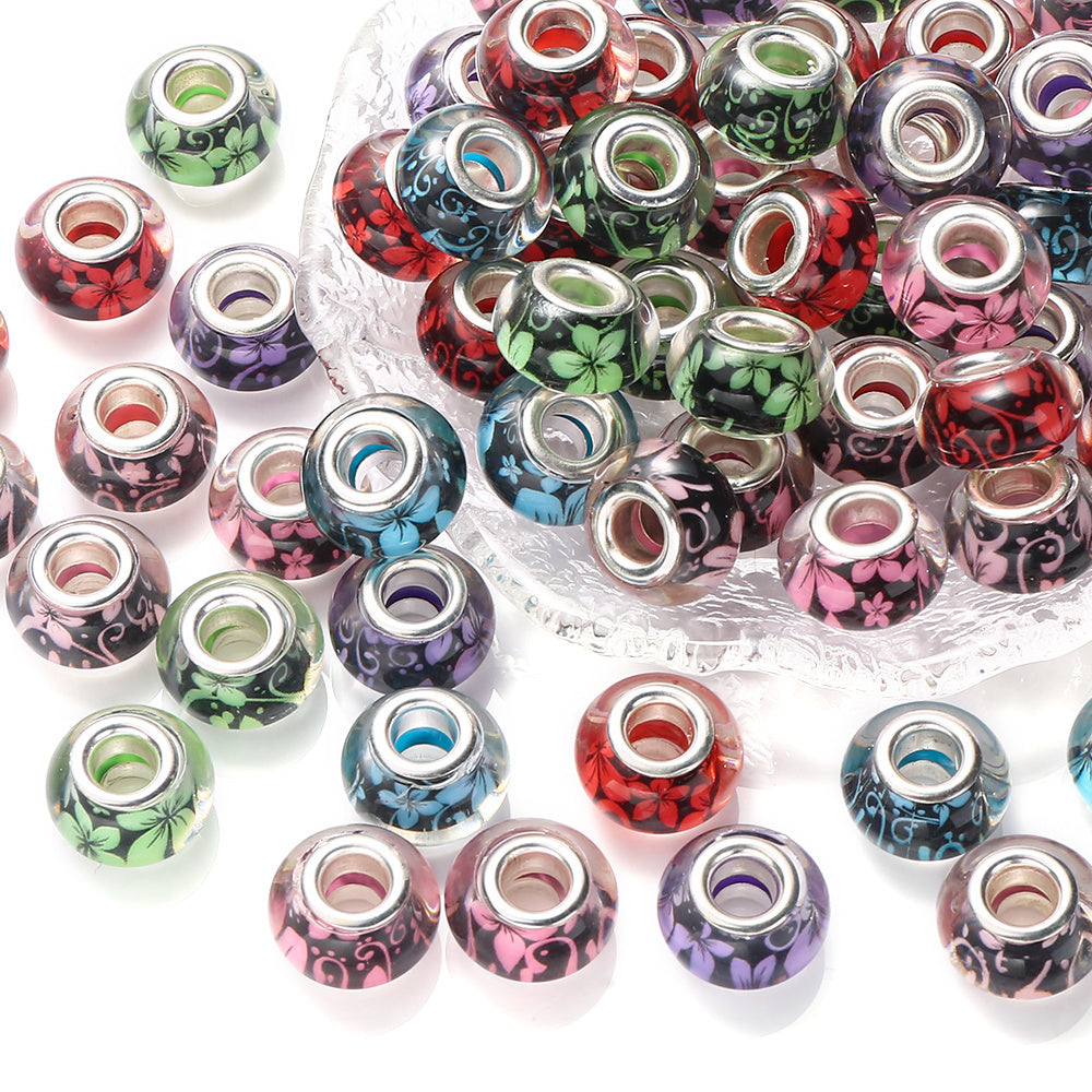 Flower Pattern Resin Large Hole Beads