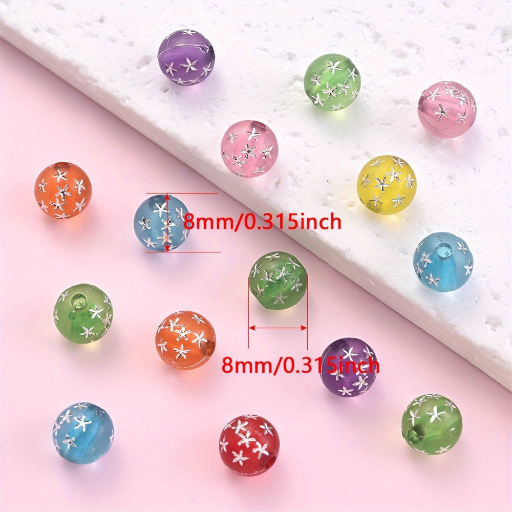 100PCS 8mm Clear Acrylic Silver Pattern Bead Set