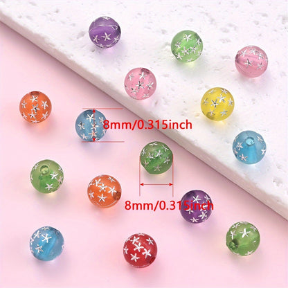 100PCS 8mm Clear Acrylic Silver Pattern Bead Set