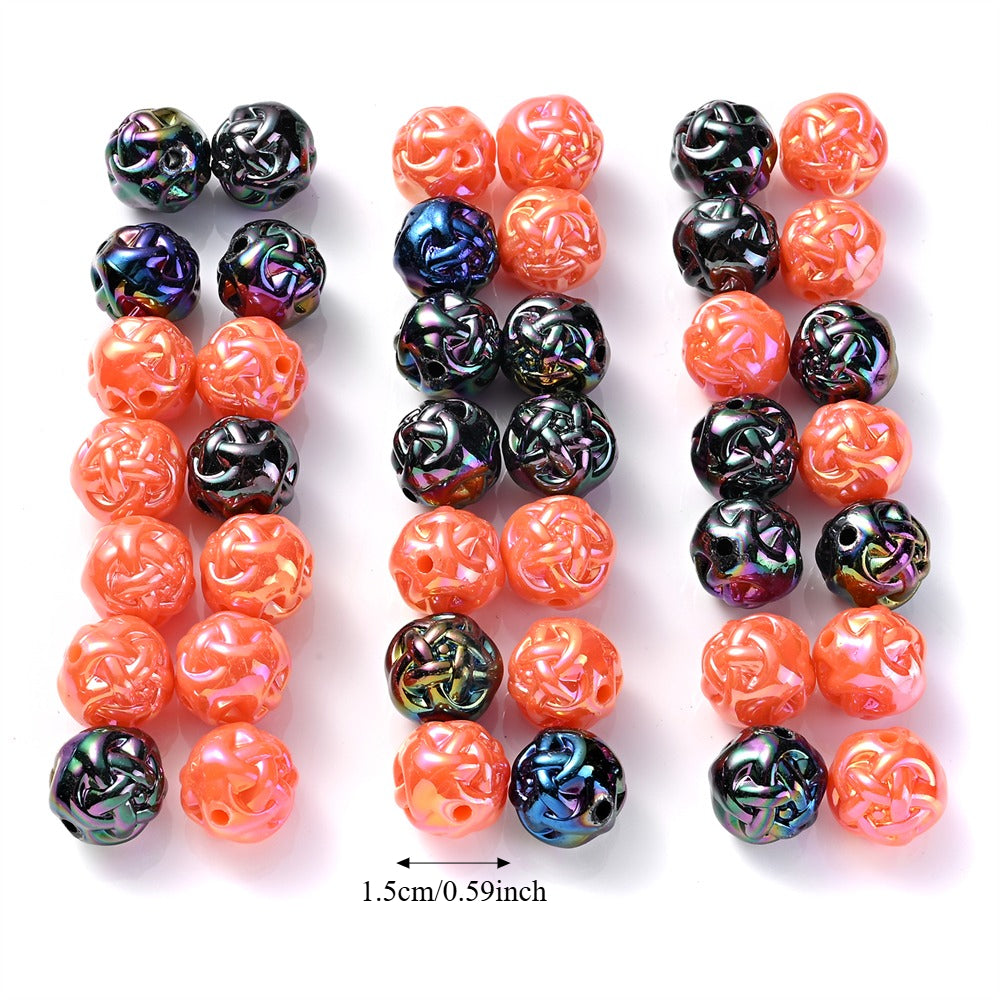100pcs 15mm 3D Woven Yarn Balls Pumpkin Acrylic Beads