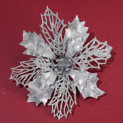 10PCS 16cm Gold, Silver & Red Hollow Christmas Flower Set
