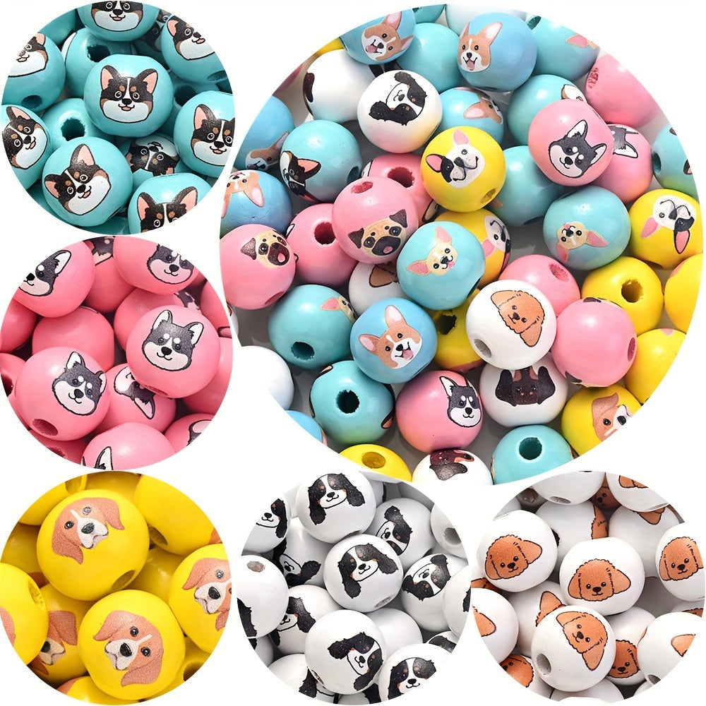 10PCS 16mm Puppy-Themed Wooden Bead Set