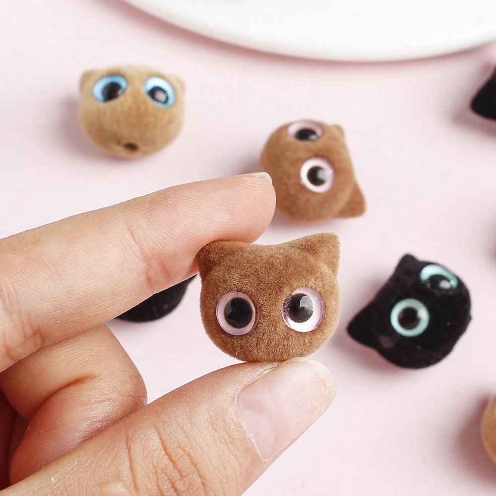Big Eye Cat Flocking Acrylic Beads