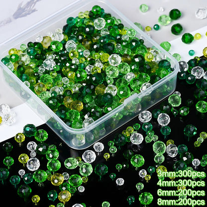 Green Faceted Glass Beads Set