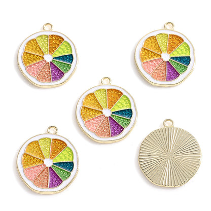 10PCS 20×23mm Rainbow Citrus Slice Alloy Pendant Set