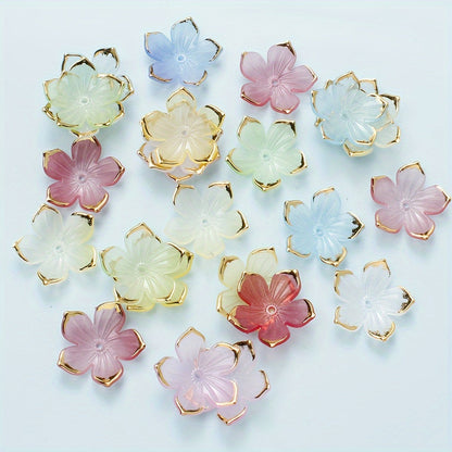 50PCS Gold-Edged Five-Petal Acrylic Flower Bead Set