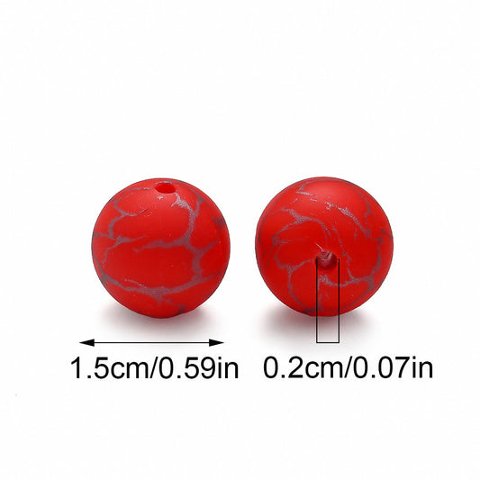 10pcs Crack Printed Silicone Spacer Beads