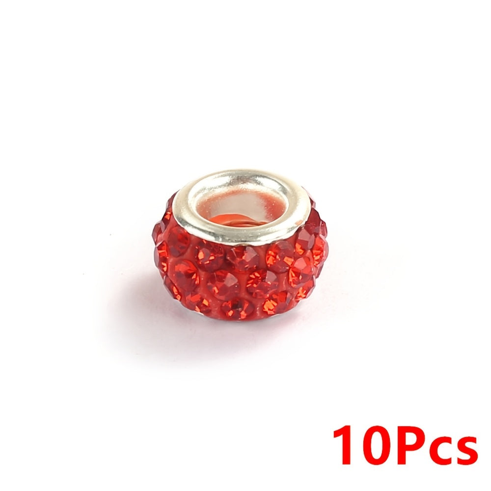 10-Piece Random Multicolor European-Style Rhinestone Large Hole Beads