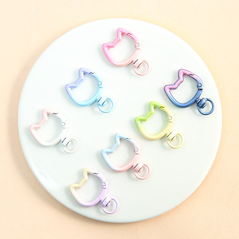 20PCS 2.8×3.9cm Gradient Cat Head Spring Buckle Alloy Keychain Clasps