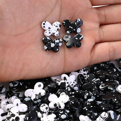 Black White Spotted Butterfly Acrylic Spacer Beads