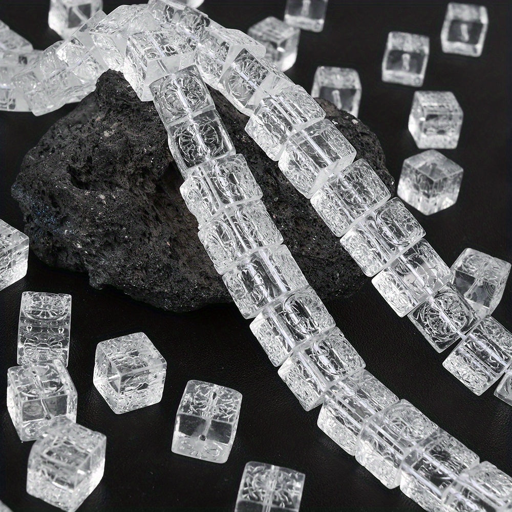 Transparent Crackle Square Glass Beads