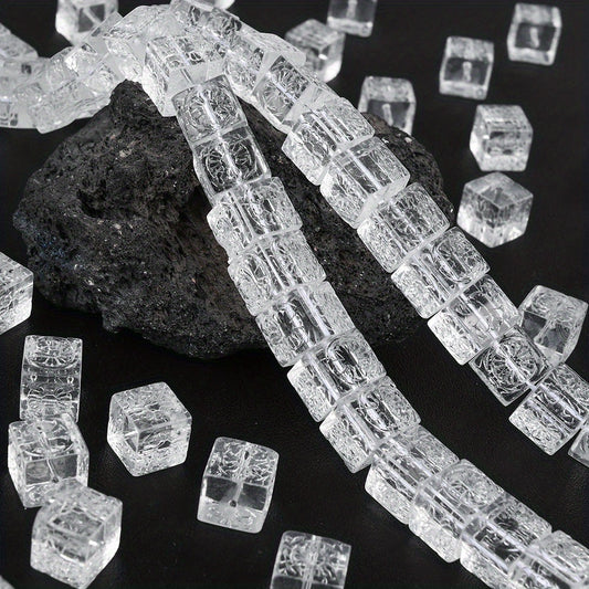 Transparent Crackle Square Glass Beads