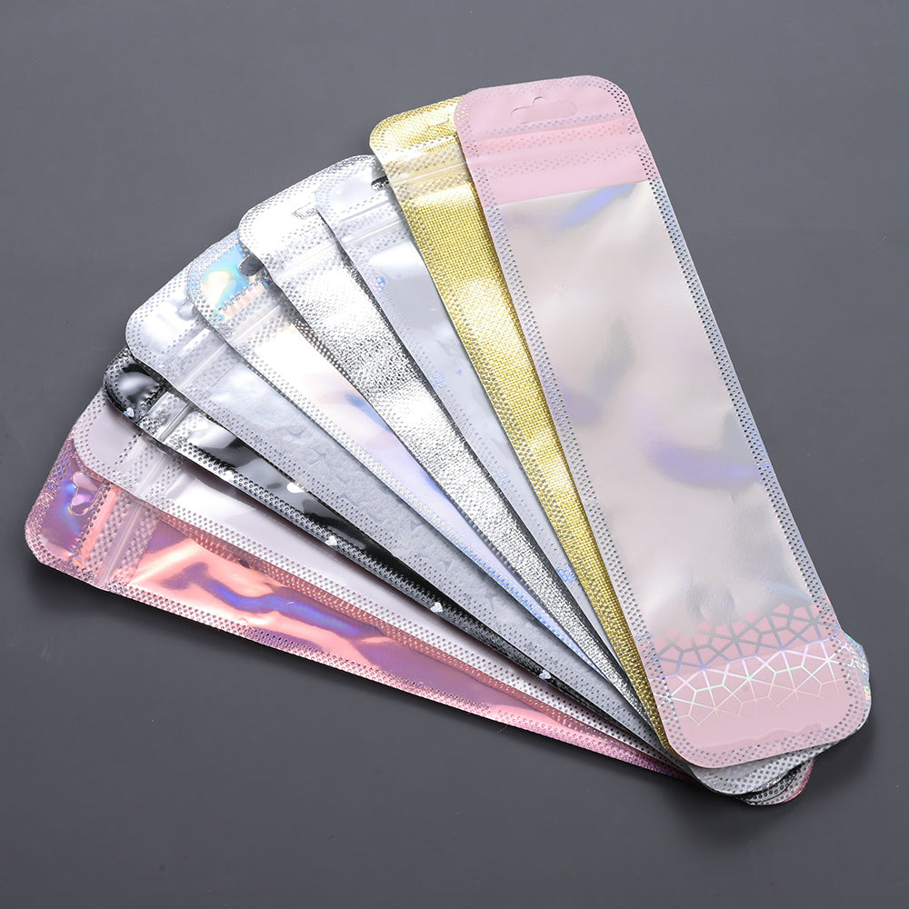 50/100-Piece Holographic Laser Resealable Packaging Bags