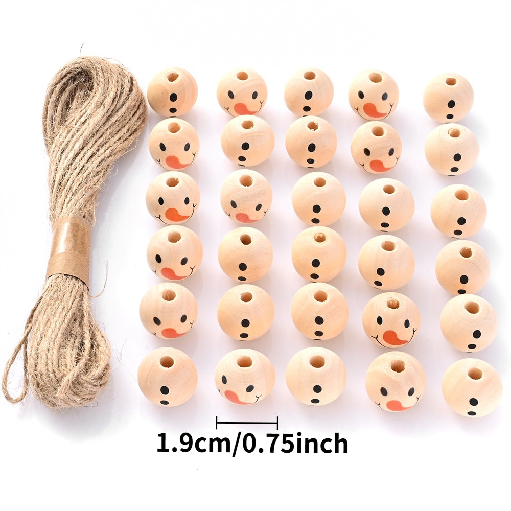 Beige Snowman Wooden Beads