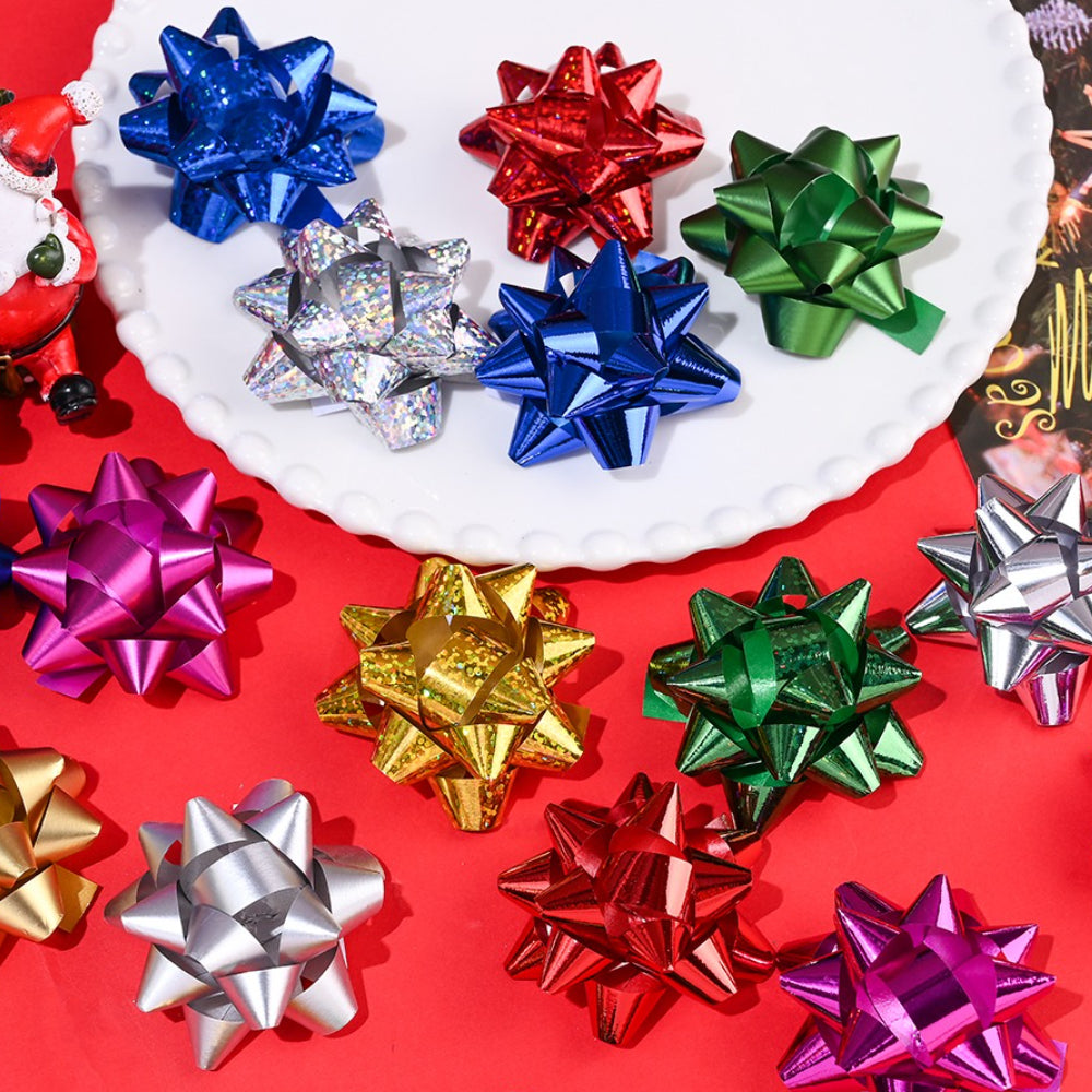 6PCS 5cm PET Christmas Star Ribbon Flower Decorations