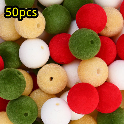 Christmas Flocked Acrylic Round Beads