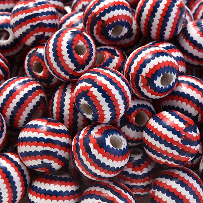 10PCS 16mm Red & Blue Wavy Star Wooden Bead Set