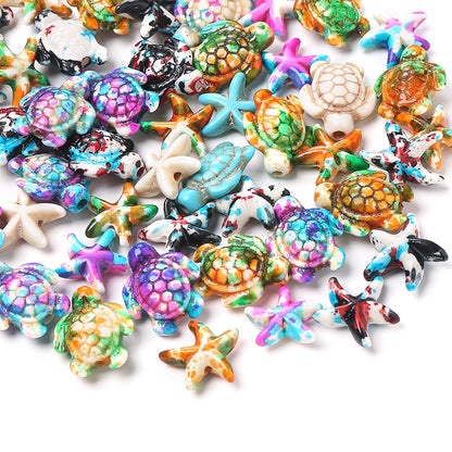 200pcs Random Color Gradient Turtle Spacer Beads