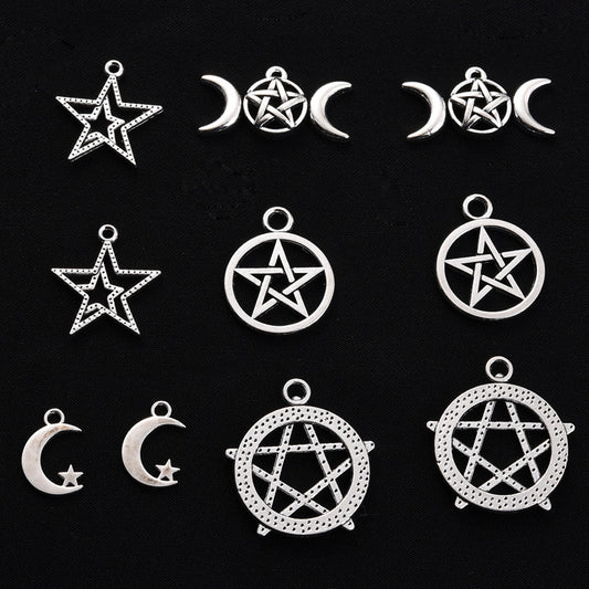 Pentagram Moon Zinc Alloy Pendants