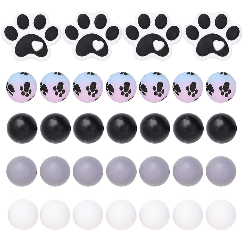 40PCS Paw Shape Silicone Bead Set
