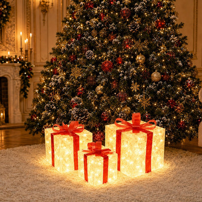3-Piece Warm Light Christmas Gift Box Decorations