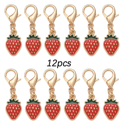 12PCS Red & Pink Strawberry Enamel Keychain Set