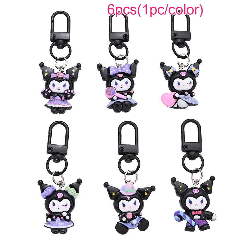6pcs Kuromi Keychians Set Black Keychain Kit for Bag, Shoes, Coat Decor