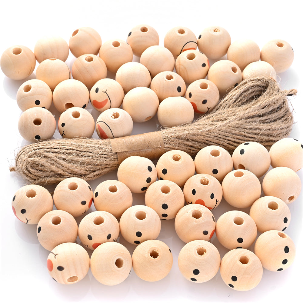 Beige Snowman Wooden Beads