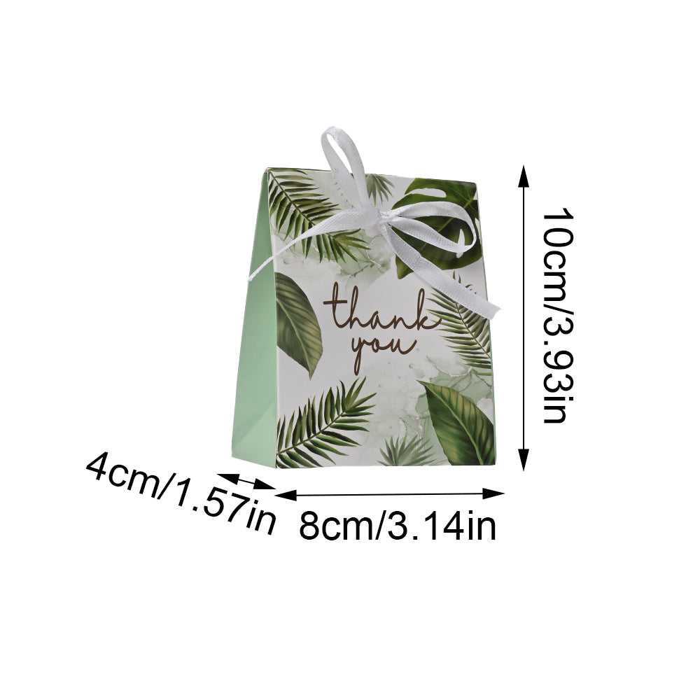 100-Piece Green Leaf Print Thank You Gift Packaging Bags