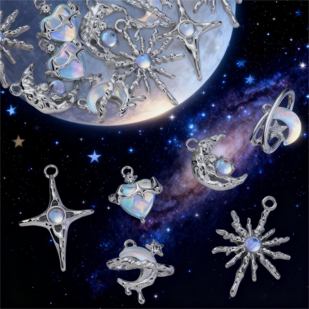 12PCS Blue Star & Moon Enamel Charm Set