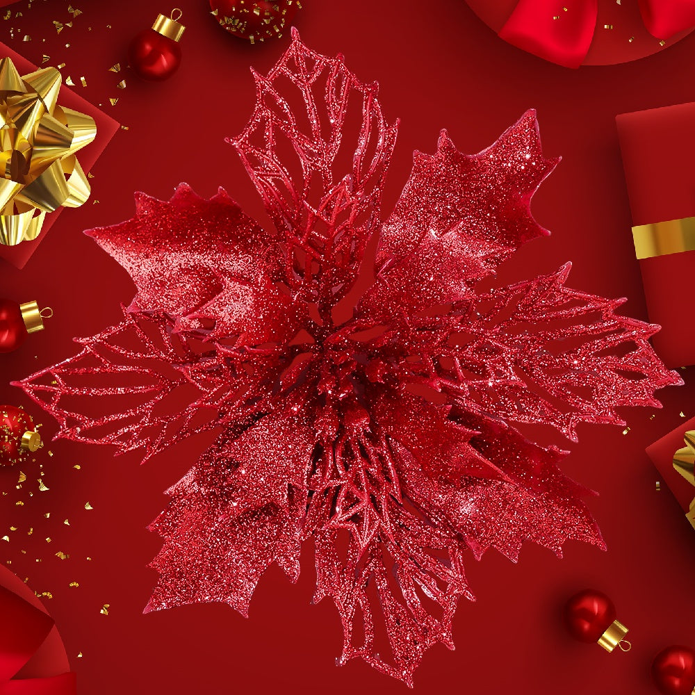 10PCS 16cm Gold, Silver & Red Hollow Christmas Flower Set
